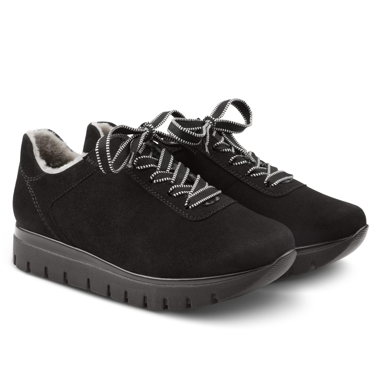 Premium Sneaker mit Lammfell Schwarz – modischer und bequemer Schuh für Hallux valgus und empfindliche Füße von LaShoe.de