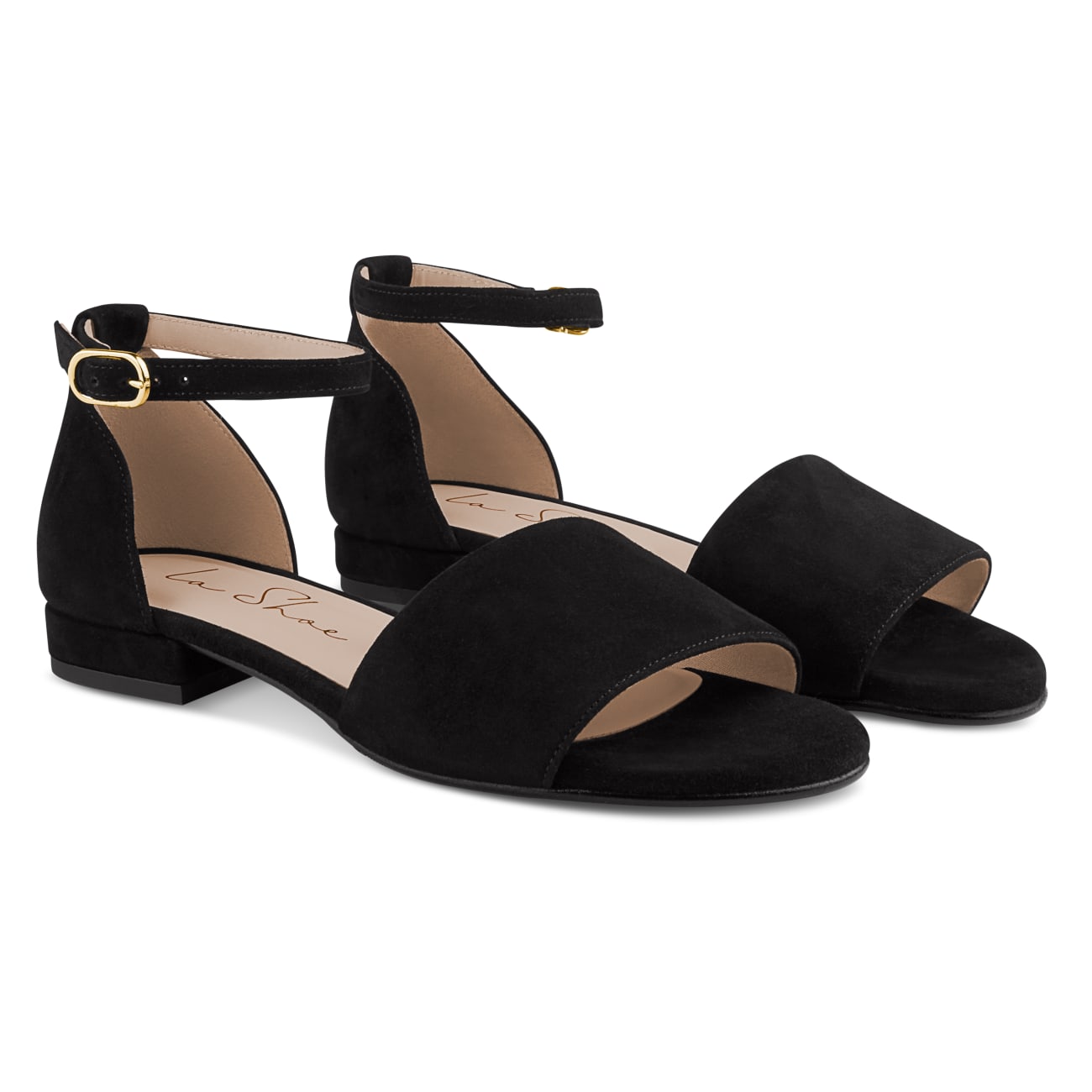 Low Heel Sandale mit Fesselriemchen Schwarz – modischer und bequemer Schuh für Hallux valgus und empfindliche Füße von LaShoe.de