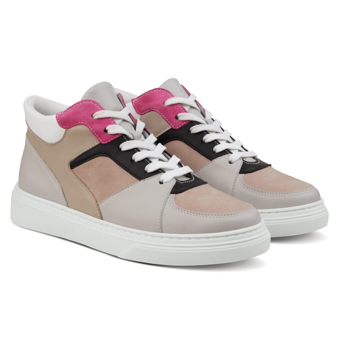 Plateau Sneaker Ankle Top Beige/Grau/Pink – modischer und bequemer Schuh für Hallux valgus und empfindliche Füße von LaShoe.de