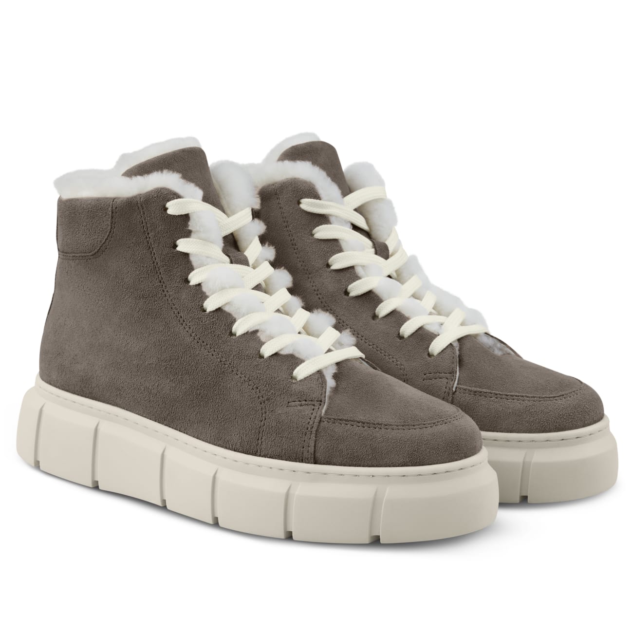 Plateau High Top Sneaker mit Lammfell Grau – modischer und bequemer Schuh für Hallux valgus und empfindliche Füße von LaShoe.de