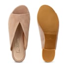 V-Shape Pantolette Velours Taupe – modischer und bequemer Schuh für Hallux valgus und empfindliche Füße von LaShoe.de
