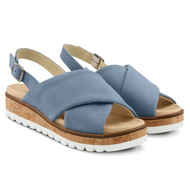 Sandale mit Kreuzriemen Hellblau – modischer und bequemer Schuh für Hallux valgus und empfindliche Füße von LaShoe.de
