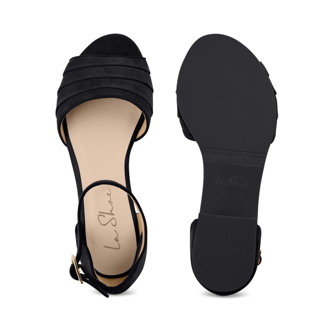 Sandale mit gefaltetem Riemchen Schwarz – modischer und bequemer Schuh für Hallux valgus und empfindliche Füße von LaShoe.de