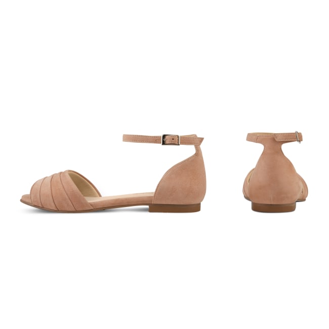 Sandale mit gefaltetem Riemchen Nude – modischer und bequemer Schuh für Hallux valgus und empfindliche Füße von LaShoe.de