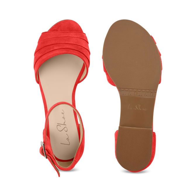 Sandale mit gefaltetem Riemchen Rot – modischer und bequemer Schuh für Hallux valgus und empfindliche Füße von LaShoe.de