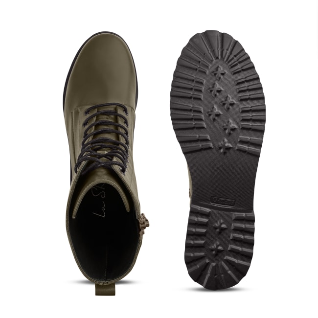 Schnürboot im Combat-Style mit Wechselfußbett Khaki – modischer und bequemer Schuh für Hallux valgus und empfindliche Füße von LaShoe.de