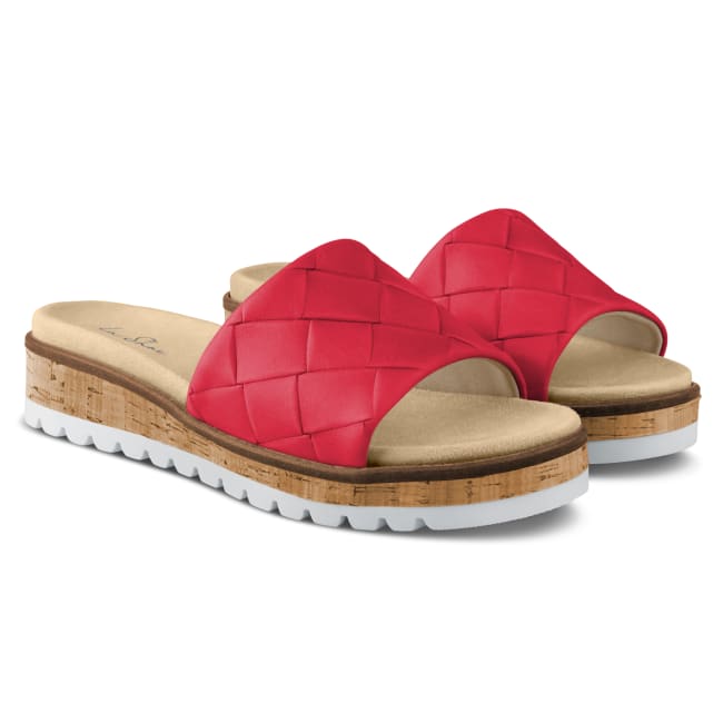 Pantolette Wechselfußbett mit Flechtmuster Rot – modischer und bequemer Schuh für Hallux valgus und empfindliche Füße von LaShoe.de