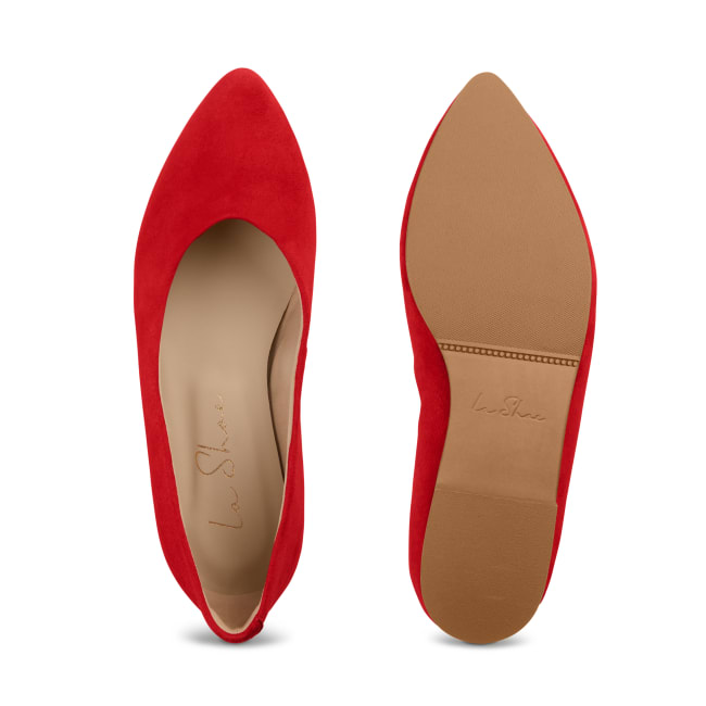 Pointy Ballerina Velours Rot – modischer und bequemer Schuh für Hallux valgus und empfindliche Füße von LaShoe.de