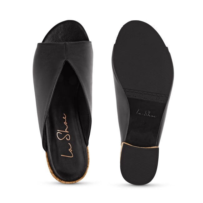 V-Shape Pantolette mit Korkabsatz Schwarz – modischer und bequemer Schuh für Hallux valgus und empfindliche Füße von LaShoe.de