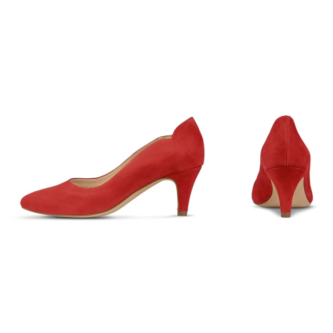 Pumps mit geschwungenem Ausschnitt Velours Rot – modischer und bequemer Schuh für Hallux valgus und empfindliche Füße von LaShoe.de