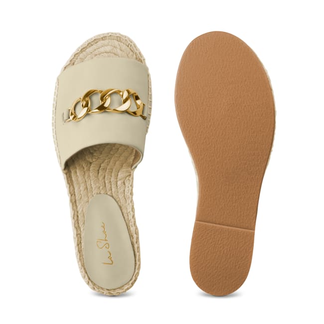 Espadrille Pantolette Gold Chain Nappa Creme  – modischer und bequemer Schuh für Hallux valgus und empfindliche Füße von LaShoe.de