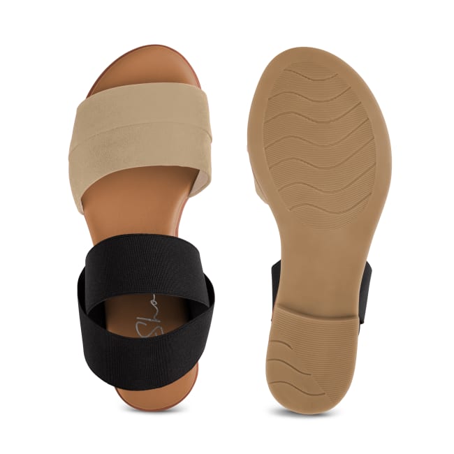 Sandale mit Stretchriemen Schwarz/Beige – modischer und bequemer Schuh für Hallux valgus und empfindliche Füße von LaShoe.de