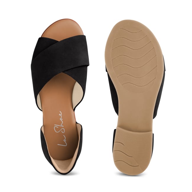 Flache Sandale mit Kreuzriemen Schwarz – modischer und bequemer Schuh für Hallux valgus und empfindliche Füße von LaShoe.de