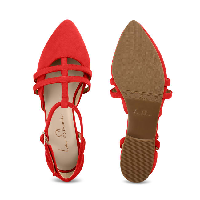 Ballerina T-Strap Rot – modischer und bequemer Schuh für Hallux valgus und empfindliche Füße von LaShoe.de