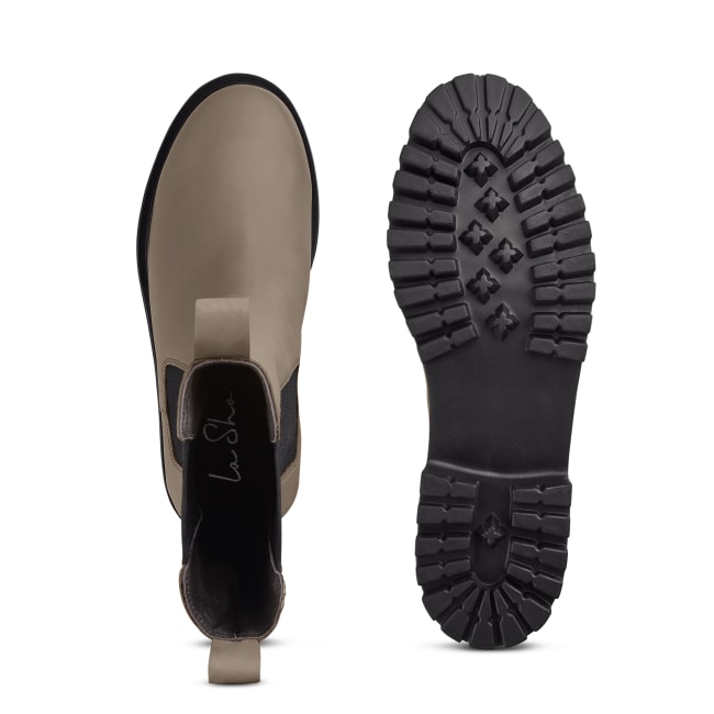Chunky Chelsea mit Wechselfußbett Taupe/Schwarz – modischer und bequemer Schuh für Hallux valgus und empfindliche Füße von LaShoe.de