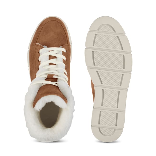 Plateau High Top Sneaker mit Lammfell Cognac – modischer und bequemer Schuh für Hallux valgus und empfindliche Füße von LaShoe.de