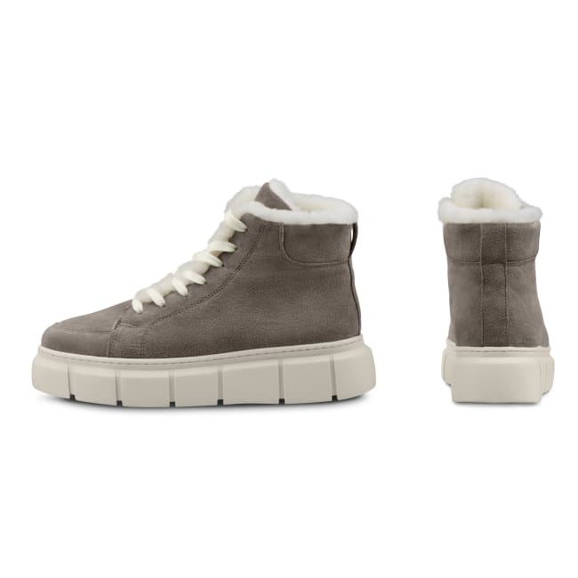 Plateau High Top Sneaker mit Lammfell Grau – modischer und bequemer Schuh für Hallux valgus und empfindliche Füße von LaShoe.de