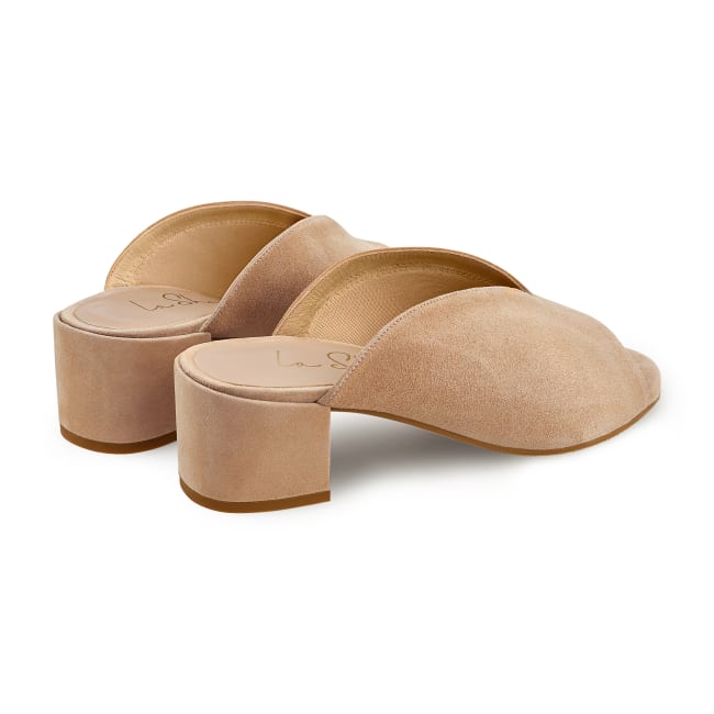 V-Shape Pantolette Velours Taupe – modischer und bequemer Schuh für Hallux valgus und empfindliche Füße von LaShoe.de
